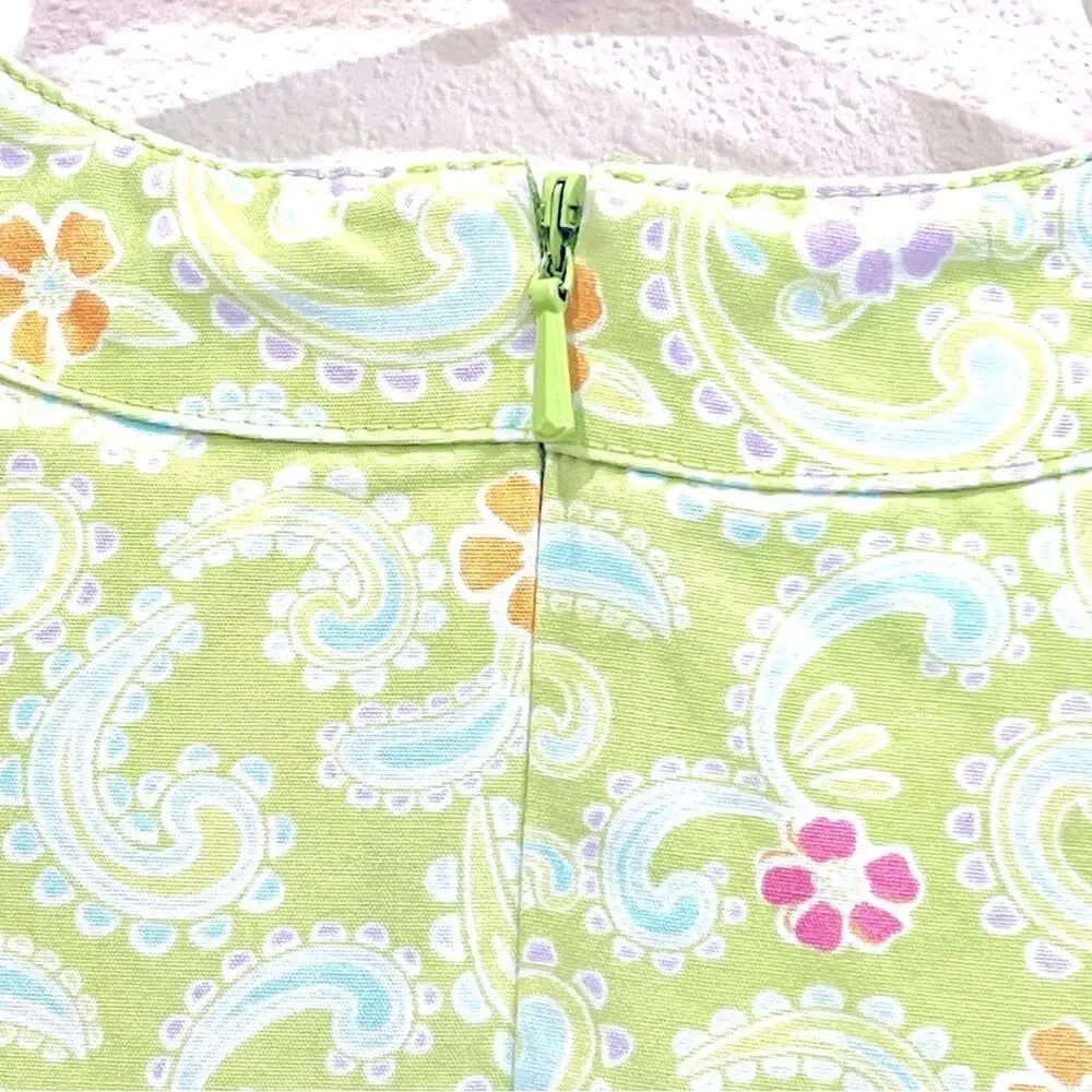 Gymboree Green Pink Floral Paisley Sleeveless Rick Rack Trim Dress - Size 7